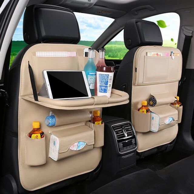 Car Back Seat Organizer Storage Bag with Foldable Table Tray Tablet Holder Tissue Box