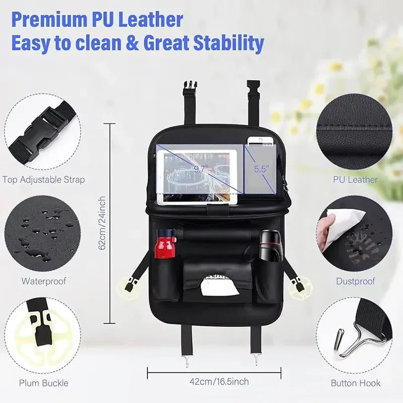 Car Back Seat Organizer Storage Bag with Foldable Table Tray Tablet Holder Tissue Box